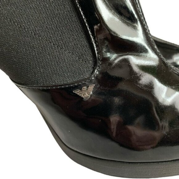EMPORIO ARMANI Black Patent Leather Chelsea Ankle Boots Size 8-8.5 - Picture 10 of 12